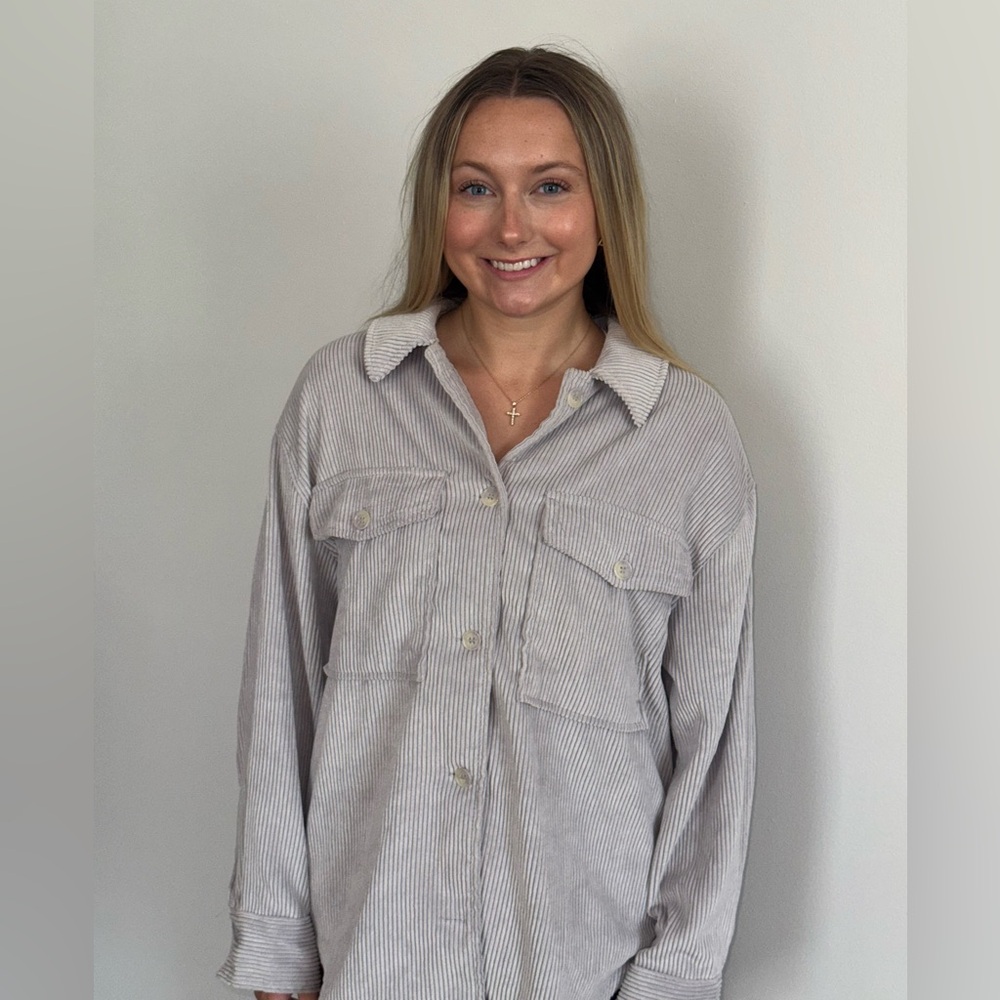 Ashley By 26 International Light Gray Corduroy Button Up